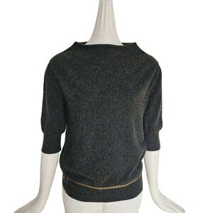 LOUIS VUITTON CHARCOAL PADLOCK LOGO CHAIN MOTIF SHORT SLEEVES CASHMERE SWEATER (